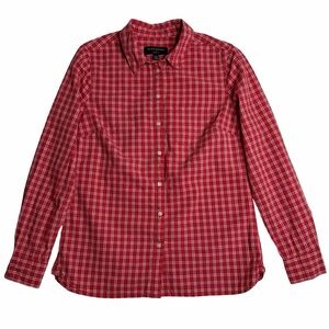 Banana Republic Yarn-Dyed Plaid Button Down 100% Cotton Shirt Red & White XS